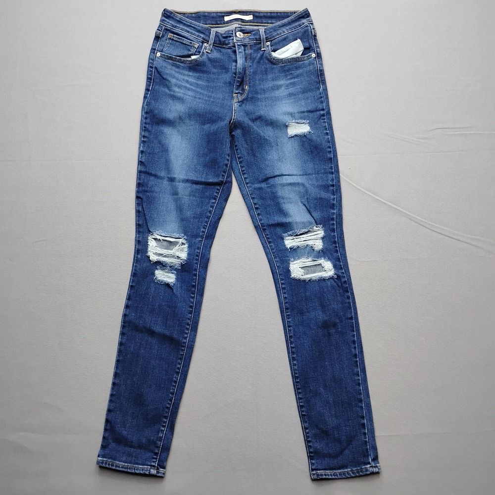 Levis 721 High Rise Skinny Jeans Distressed Blue Denim Size 29 W29 L30